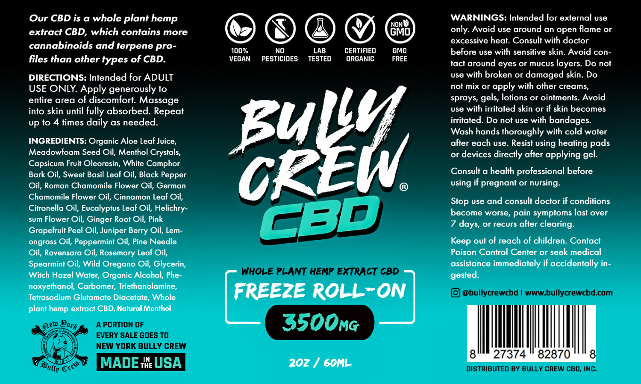 3500mg Freeze Roll On - Bully Crew CBD