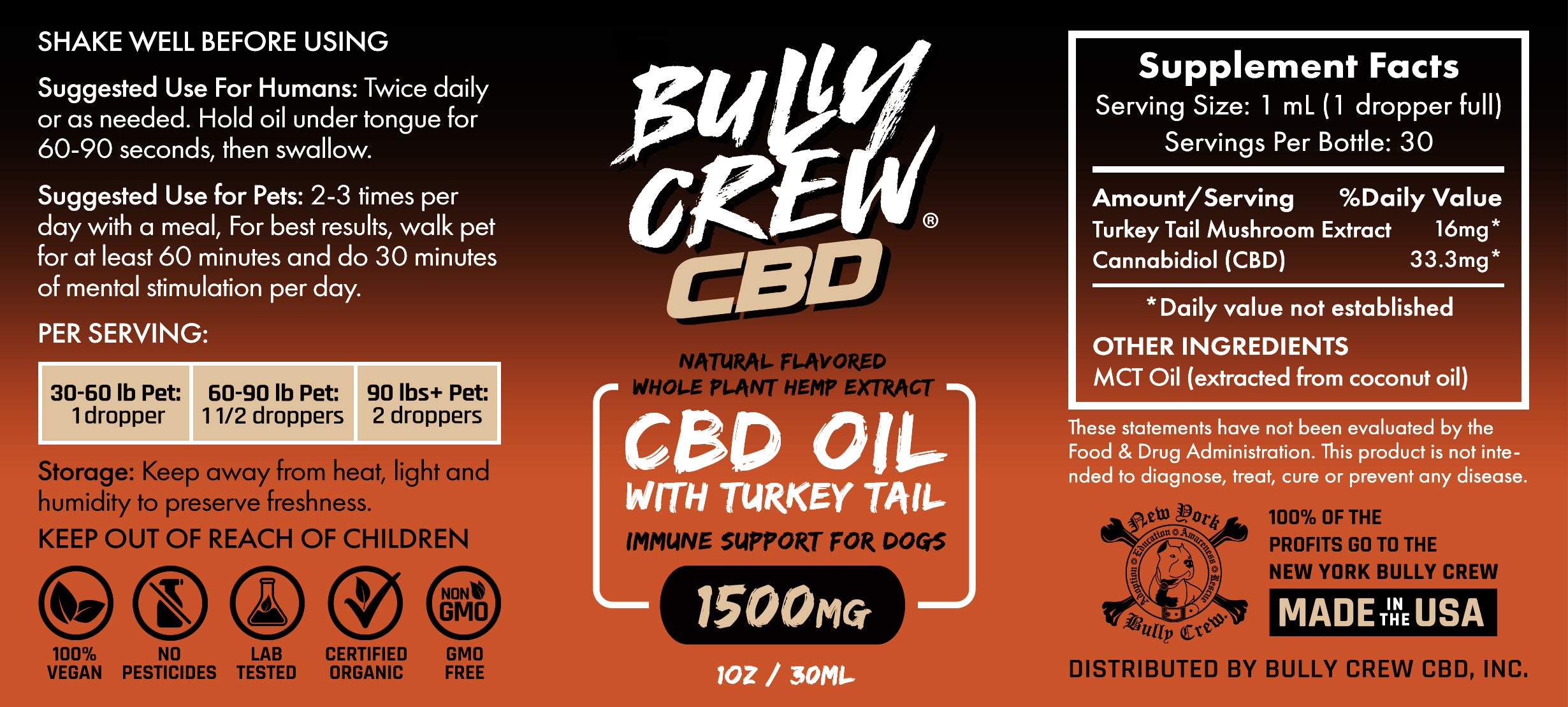 CBD Oil with Turkey Tail Mushrooms For Humans & Dogs - 1500mg