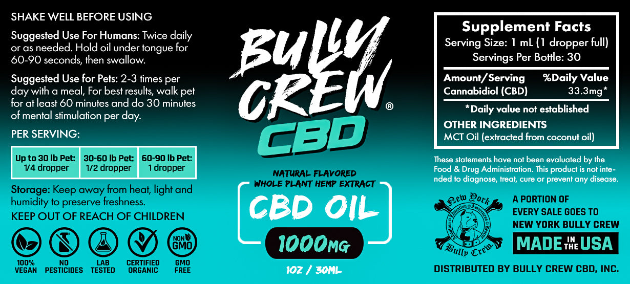 1000mg CBD Oil - Safe for Humans & Dogs - Bully Crew CBD