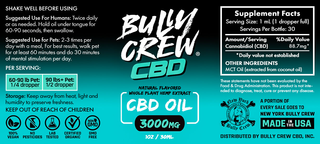 3000mg CBD Oil - Safe for Human & Dogs - Bully Crew CBD
