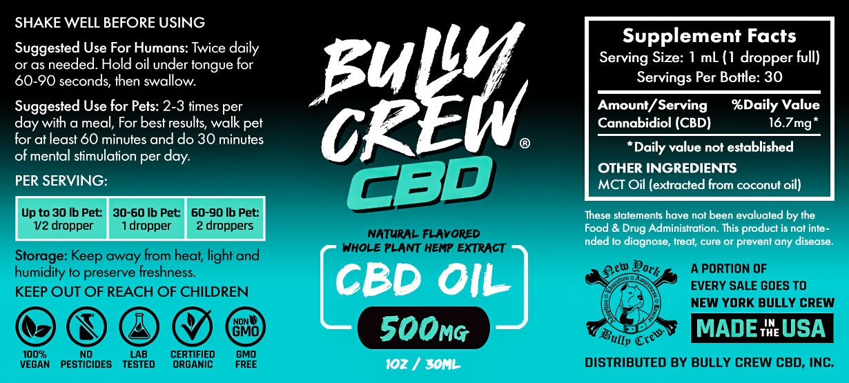 500mg CBD Oil - Safe for Humans & Dogs - Bully Crew CBD